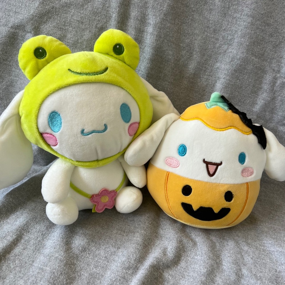 Cinnamoroll as a 9" Frog and 7" Pumpkin Squishmallow